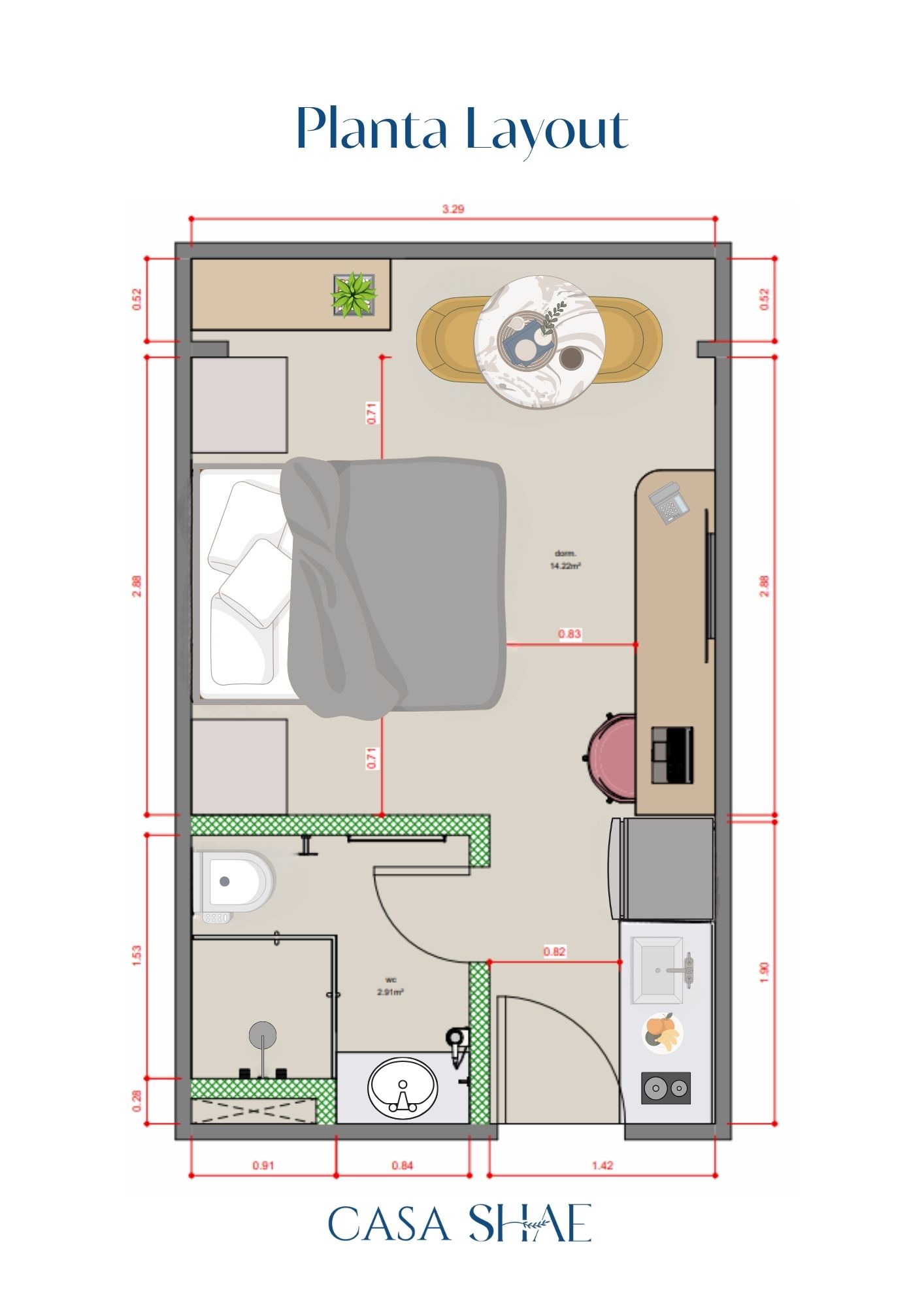 Página do guia: planta de layout do Studio Duna